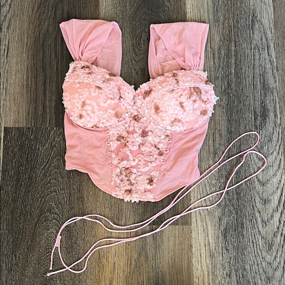 (8) Pink Floral Bustier Top
